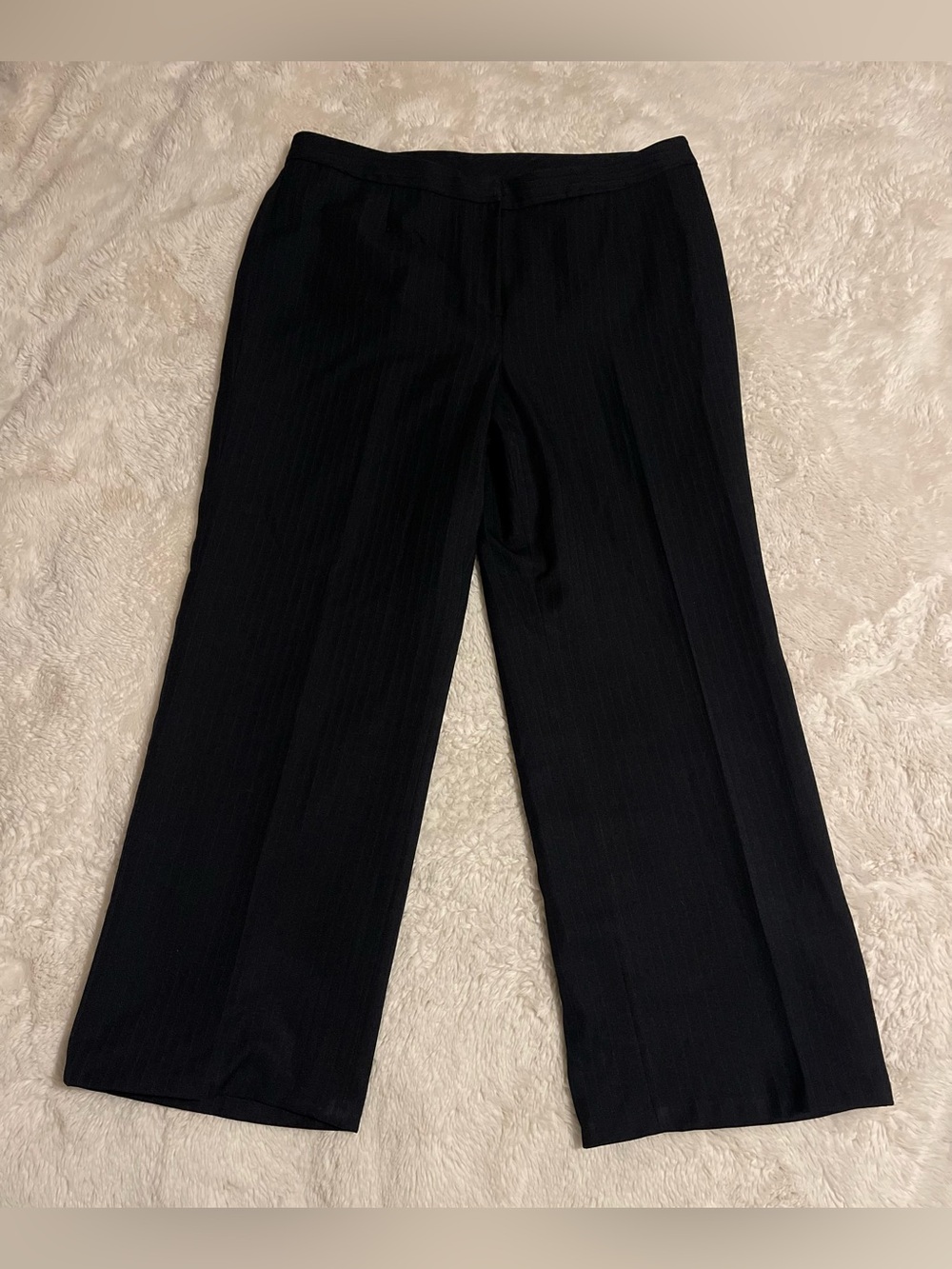 Evan Picone Size 12P Petite Dress Pants Black Subtle Stripe Wide Leg Lined